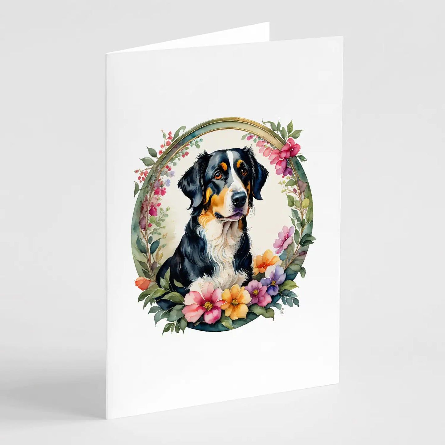 Appenzeller Sennenhund and Flowers Greeting Cards Pack of 8